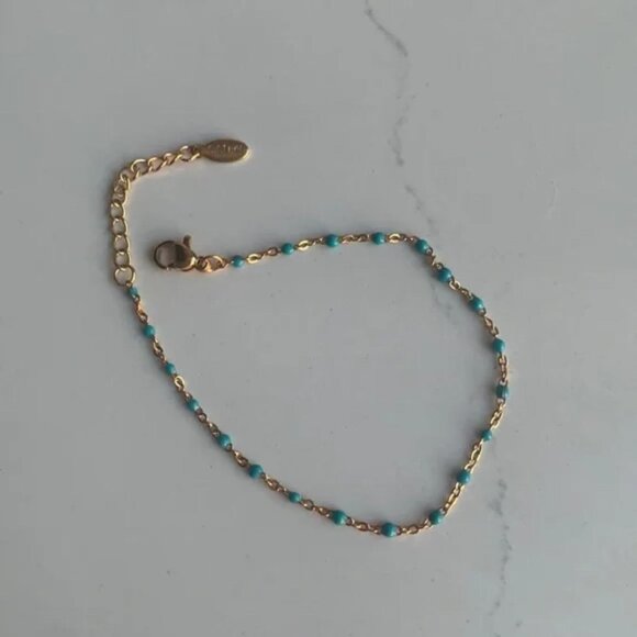 The Alicia Dainty gold turquoise beaded adjustable bracelet jeweled chain - Picture 4 of 5